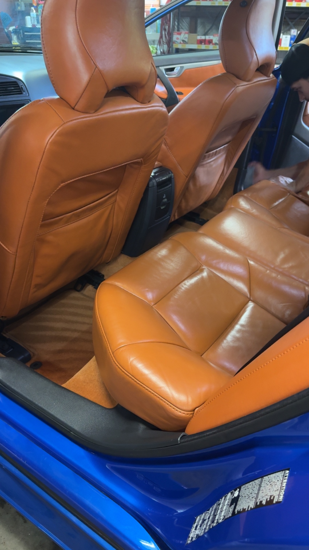 Volvo S60 R orange leather rear seats after interior detail