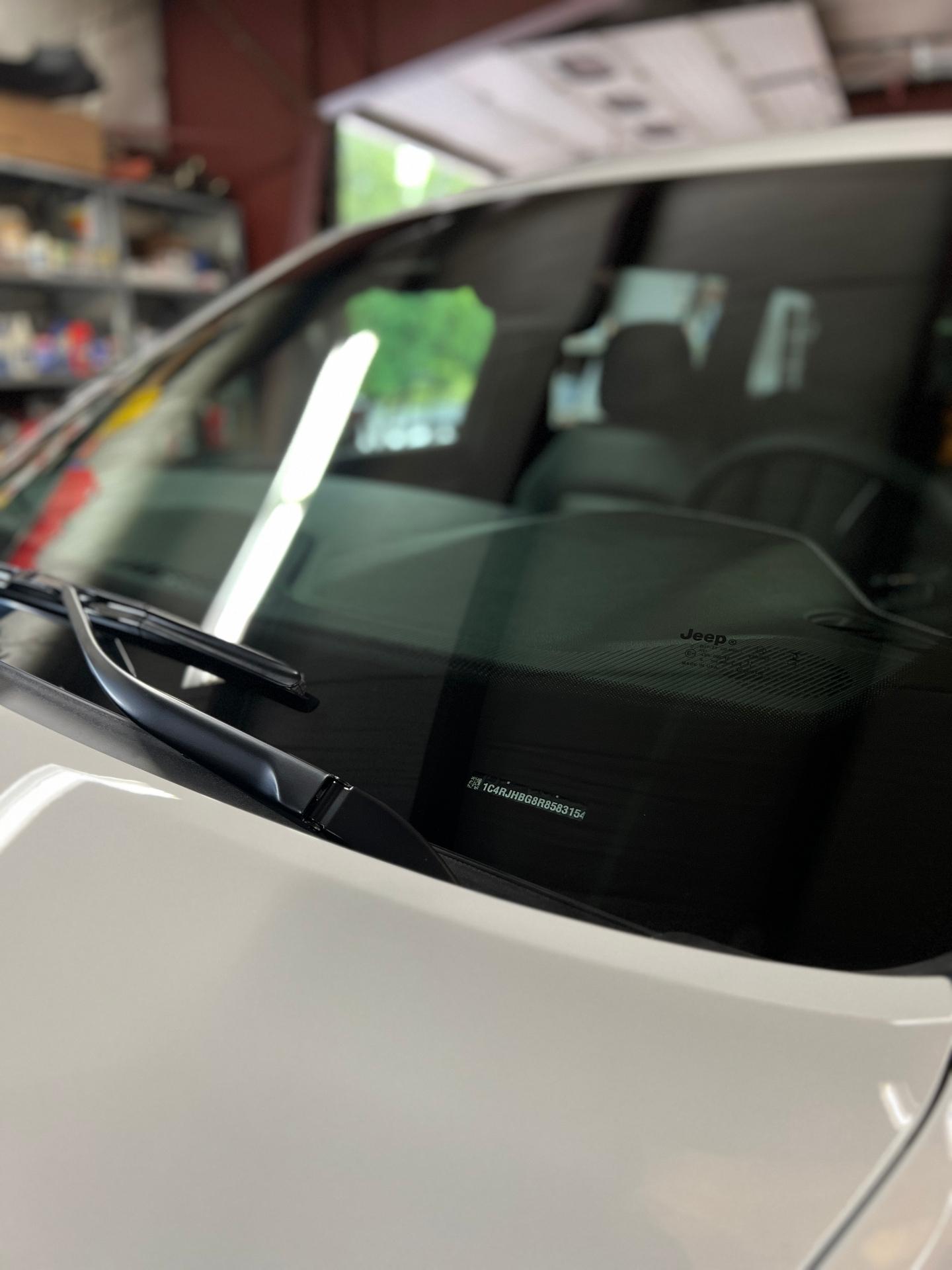 Clean Jeep windshield after detailing