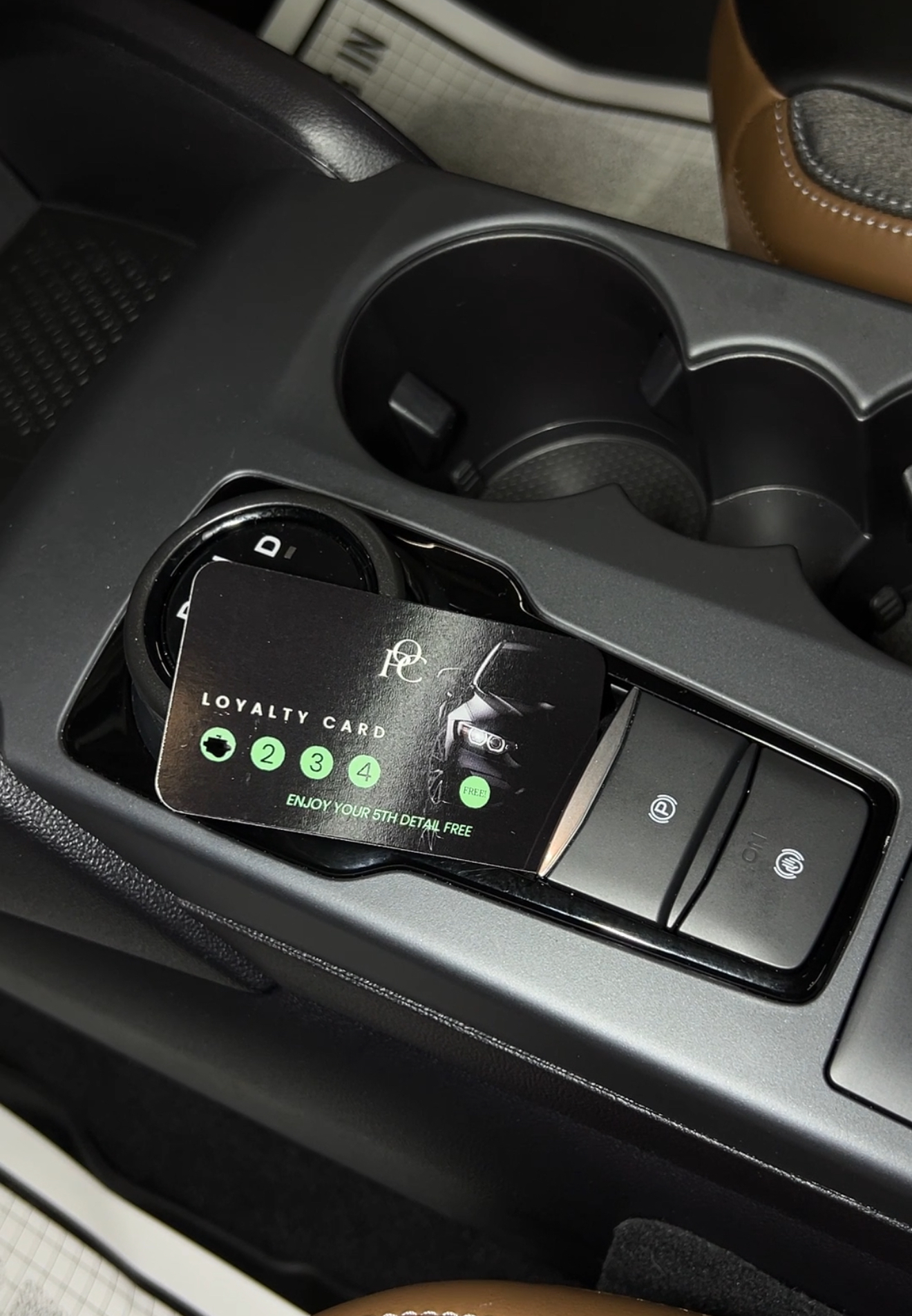 Bronco interior console with OPC loyalty card